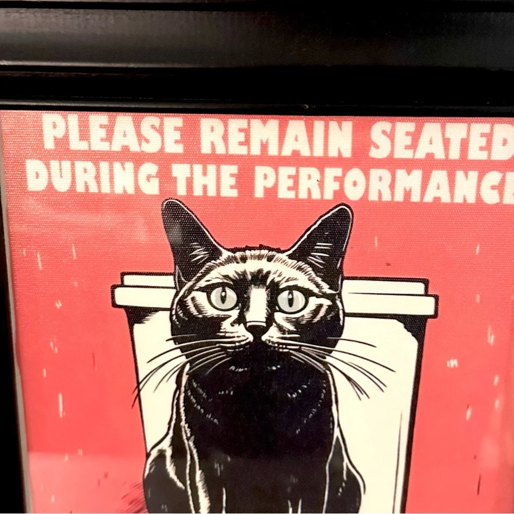 Black Cat Remain Seated During the Performance Bathroom Art Canvas Print Framed